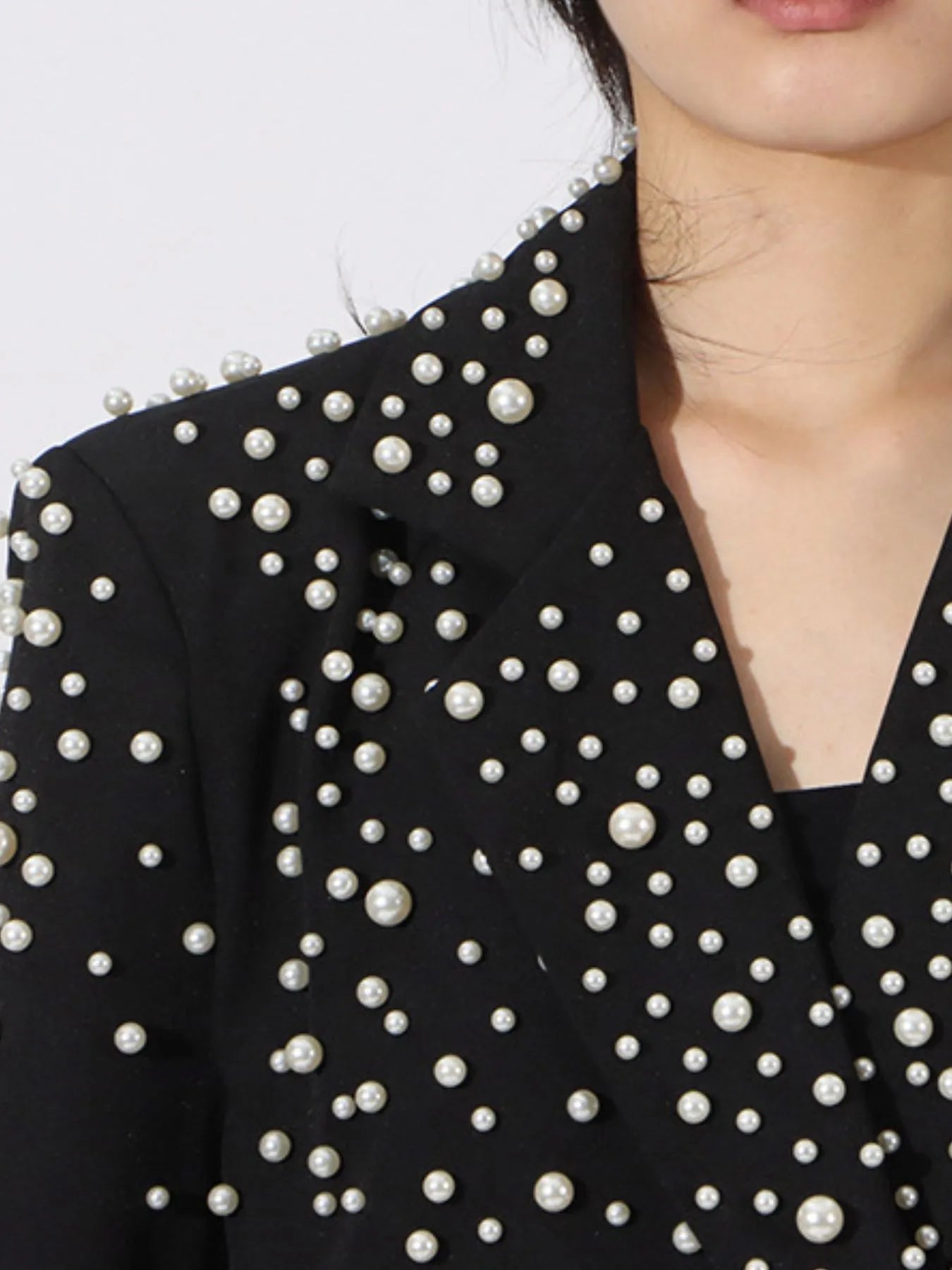 Pearl Embellished Double - Breasted Blazer - SuzRevera