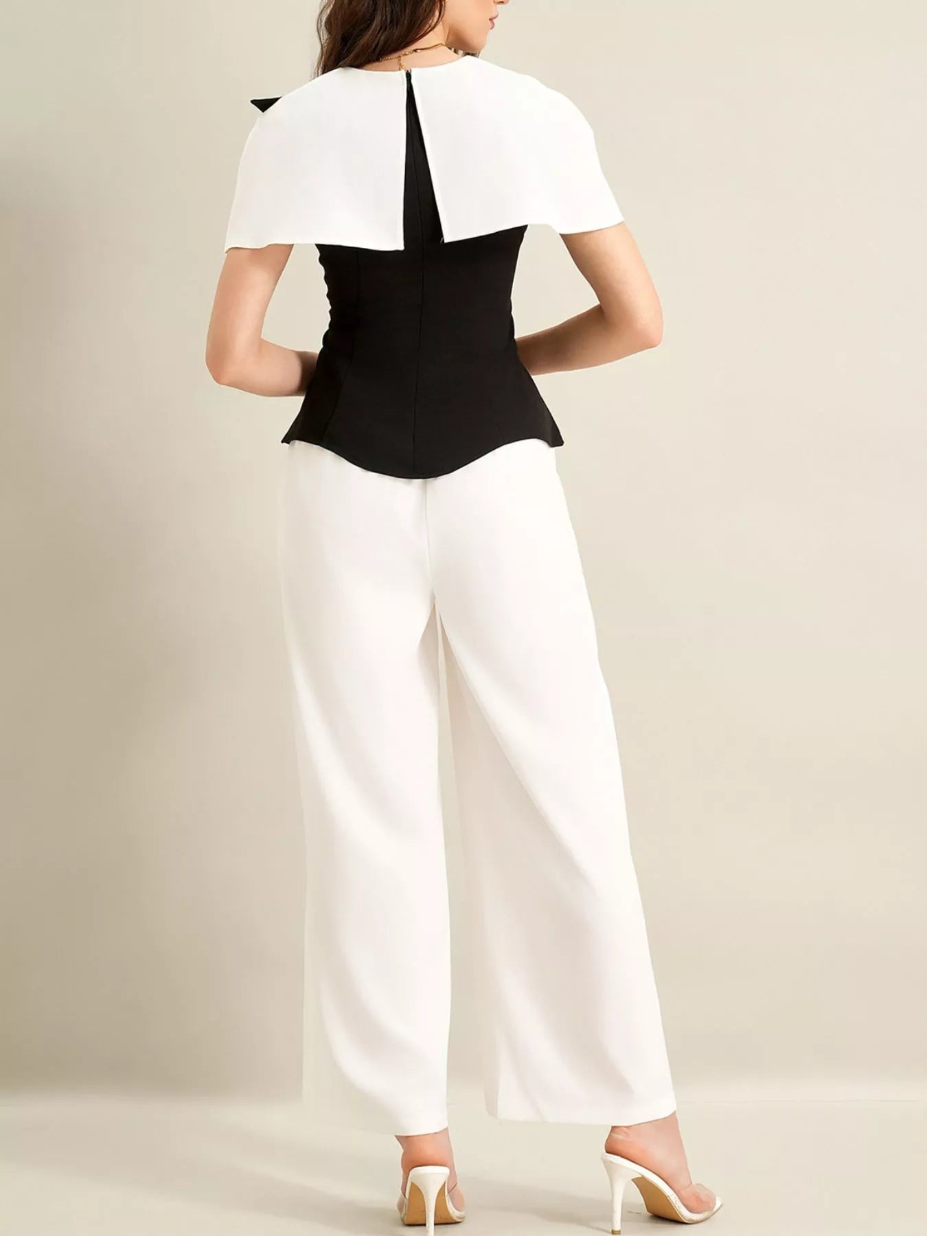 Peplum Top with Wide - Leg Pants Set - SuzRevera