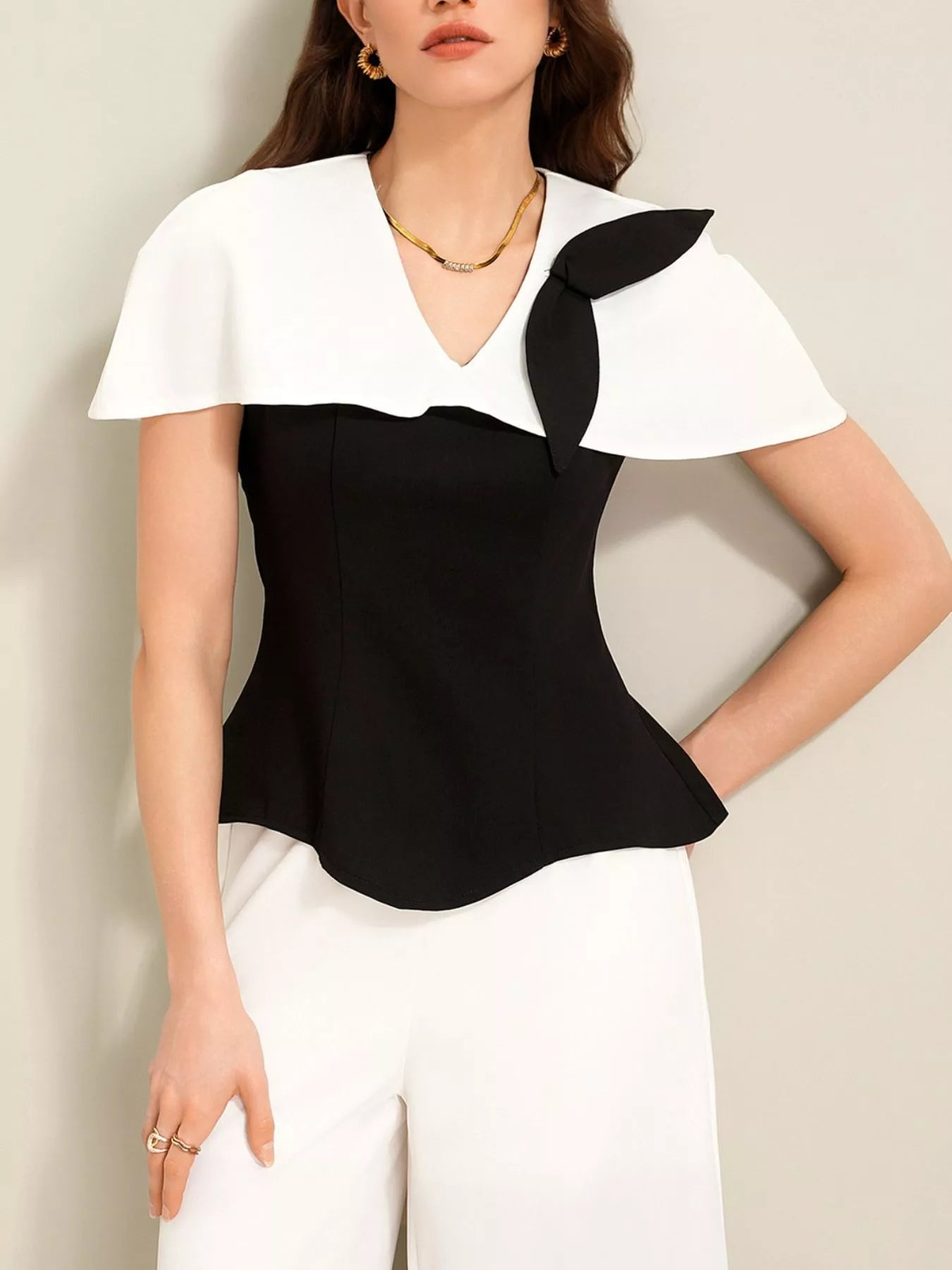 Peplum Top with Wide - Leg Pants Set - SuzRevera