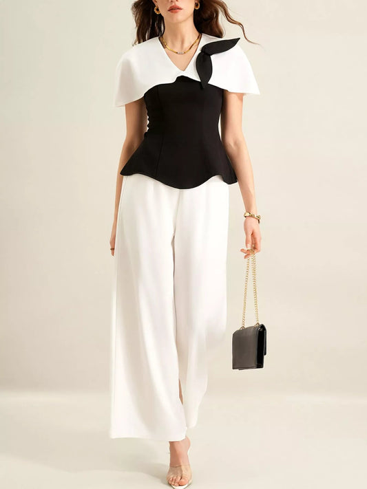 Peplum Top with Wide - Leg Pants Set - SuzRevera