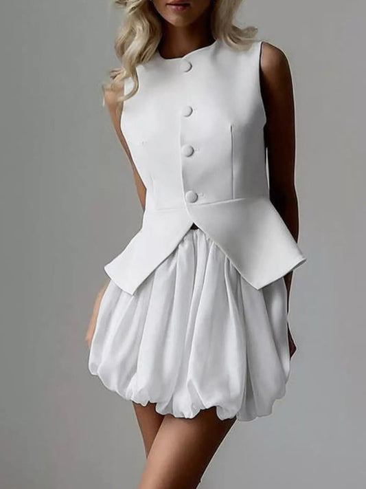 Peplum Vest and Bubble Skirt Set - SuzRevera