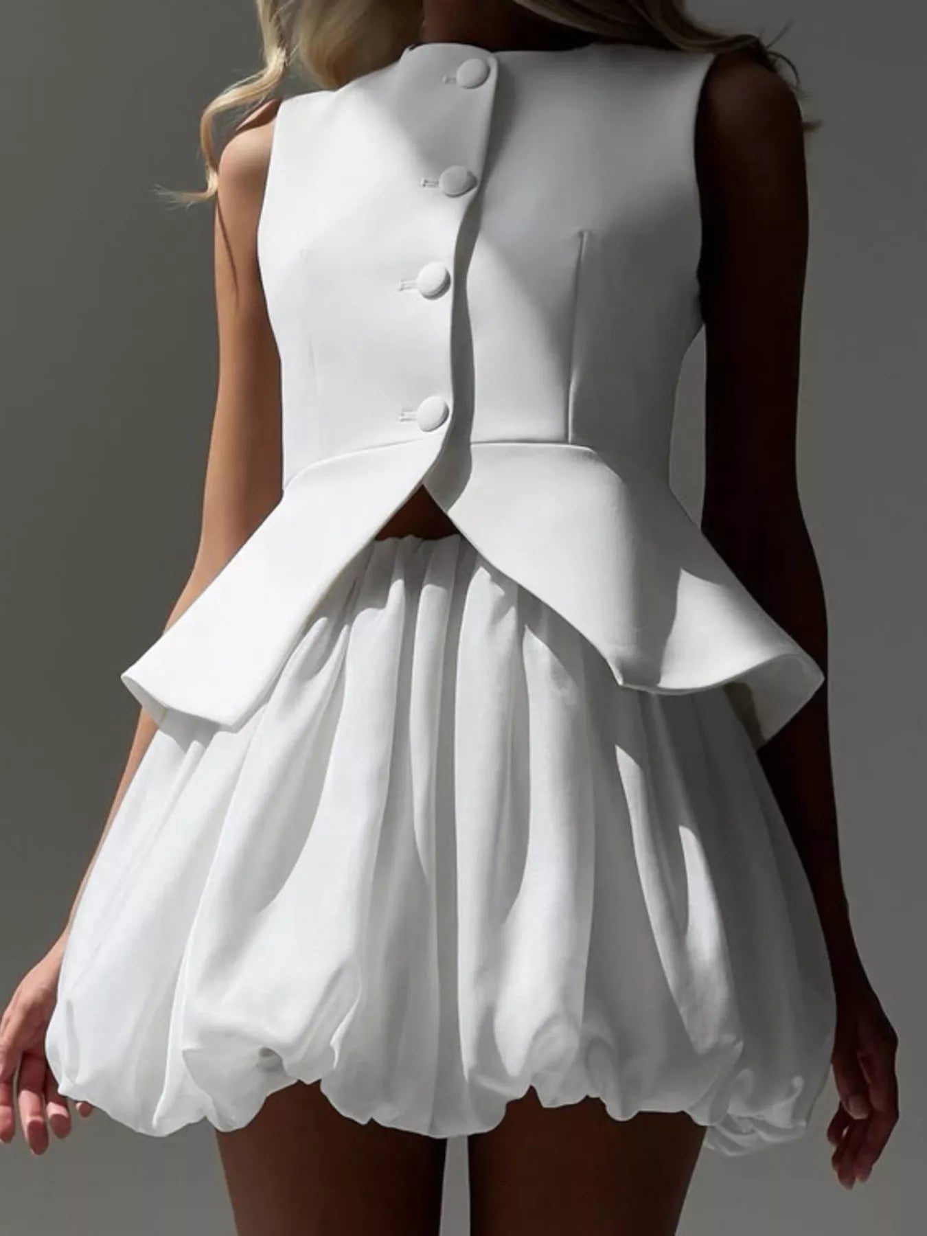 Peplum Vest and Bubble Skirt Set - SuzRevera