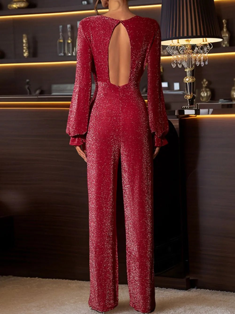 Perfee Cutout Round Neck Long Sleeve Jumpsuit - SuzRevera
