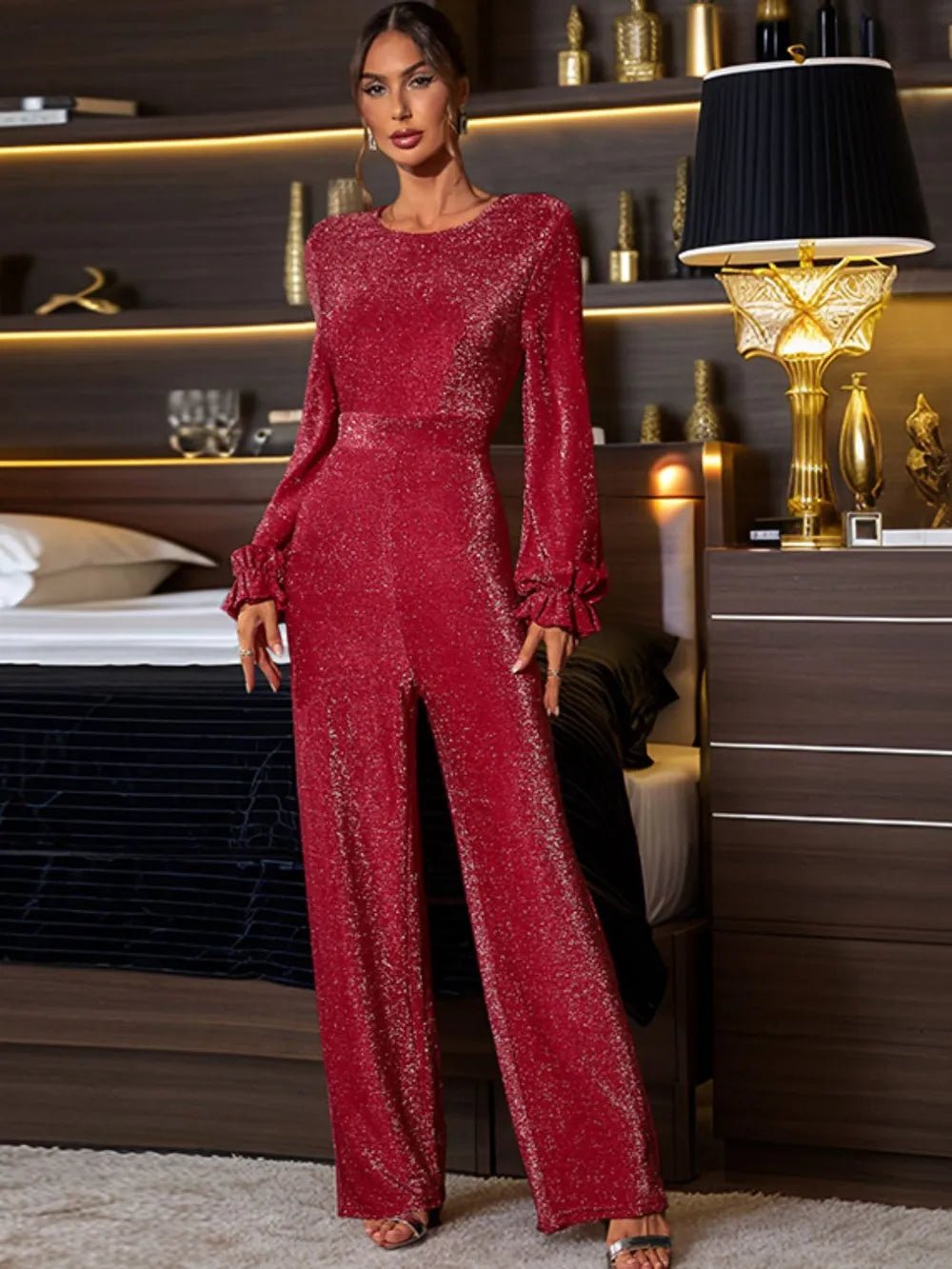 Perfee Cutout Round Neck Long Sleeve Jumpsuit - SuzRevera