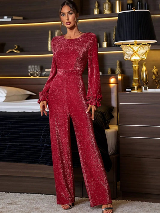 Perfee Cutout Round Neck Long Sleeve Jumpsuit - SuzRevera
