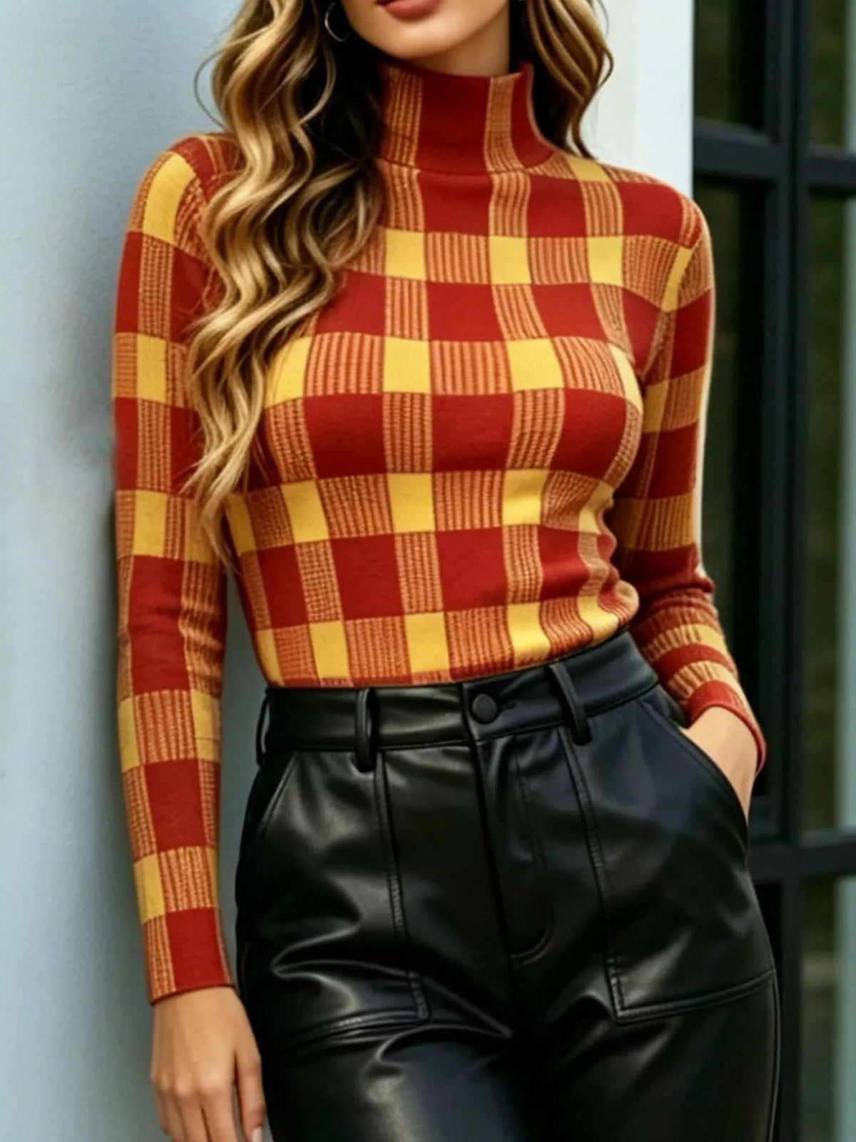 Plaid Pattern Slim Fit Knit Top - SuzRevera