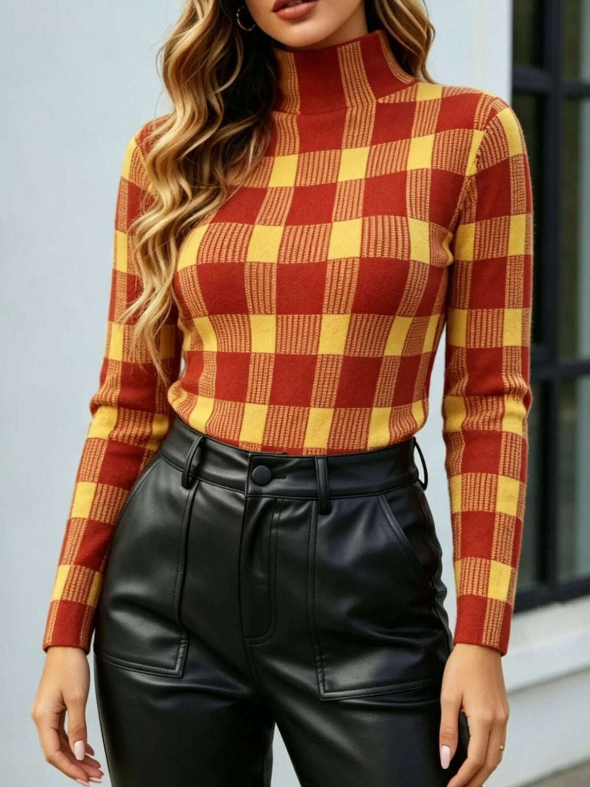Plaid Pattern Slim Fit Knit Top - SuzRevera