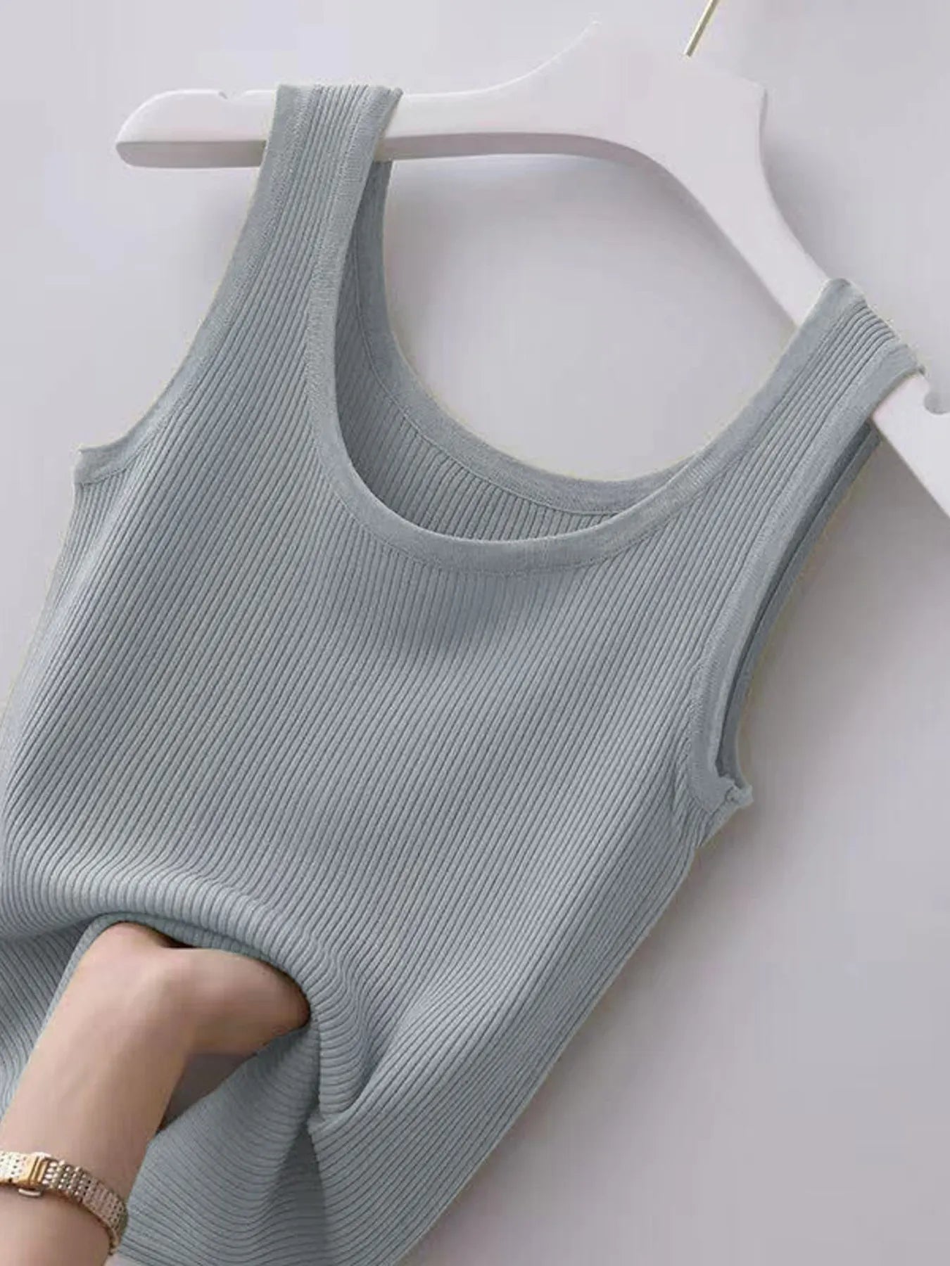 Plus Size Ribbed Knit Scoop Neck Tank Top - SuzRevera