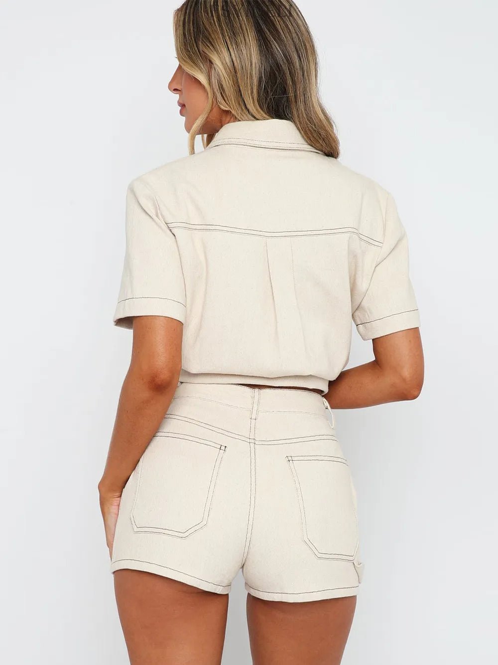 Pocketed Button Up Top and Shorts Set - SuzRevera