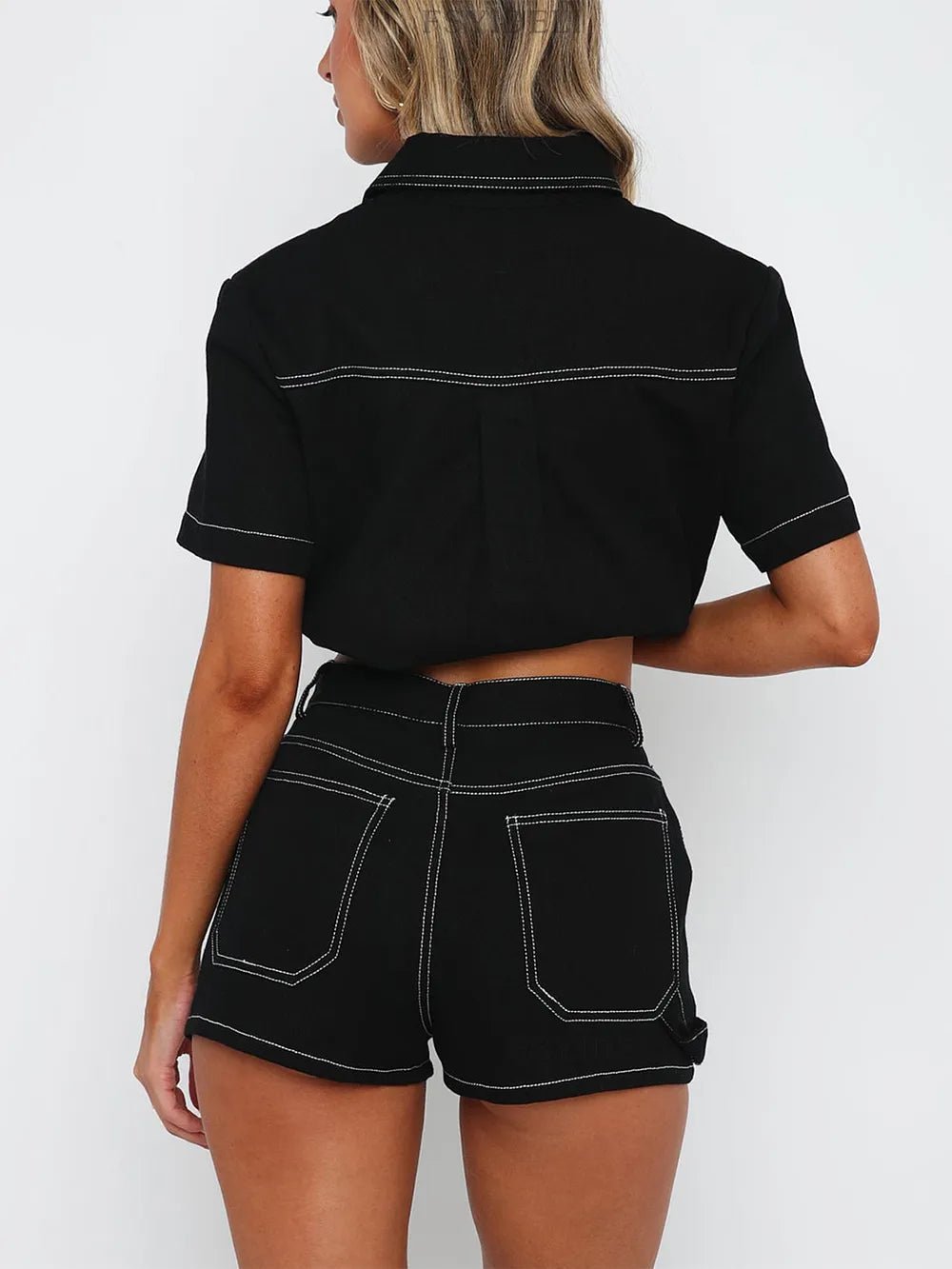 Pocketed Button Up Top and Shorts Set - SuzRevera