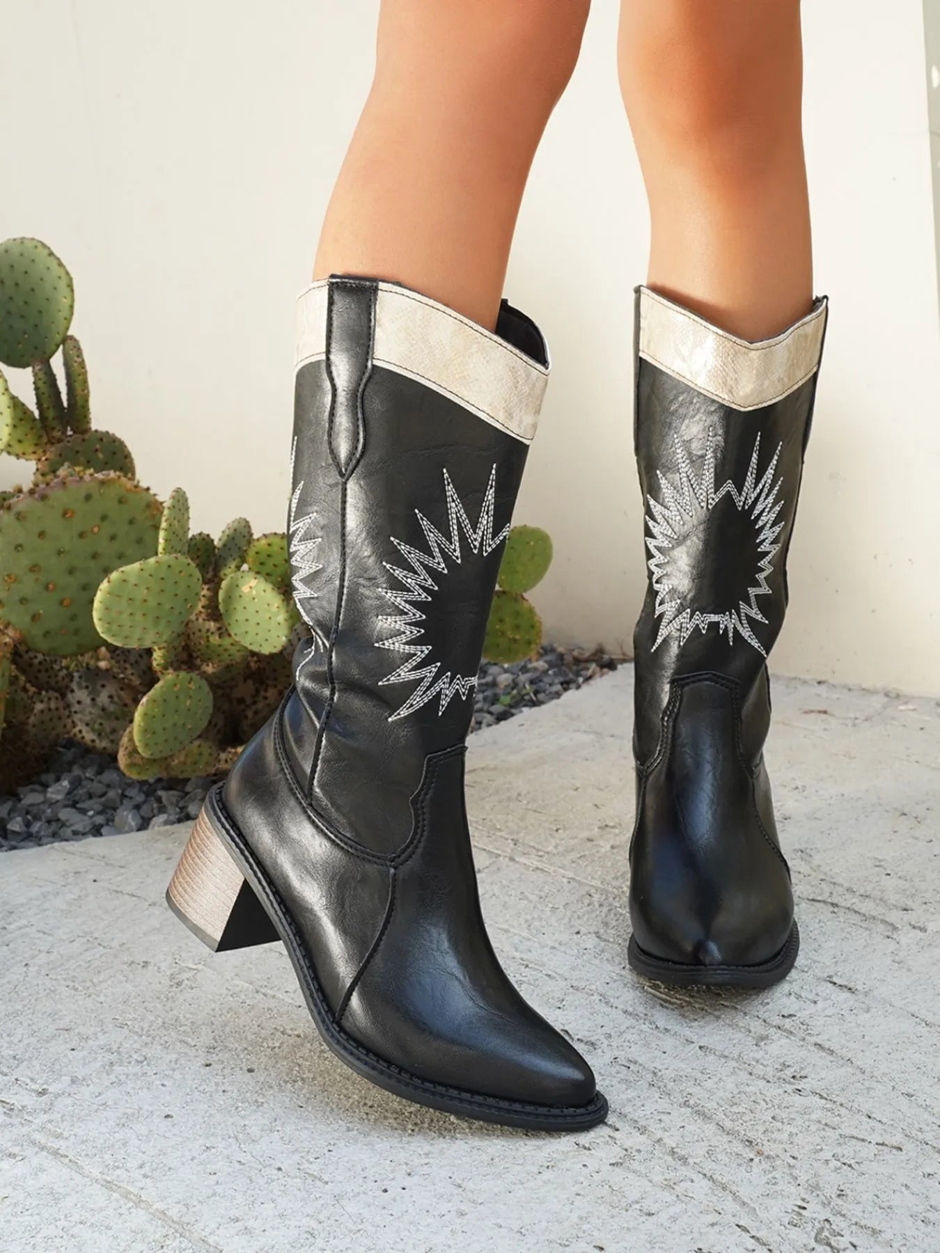 Point Toe Block Heels Boots - SuzRevera