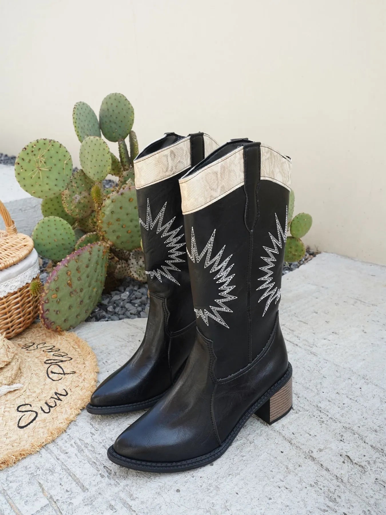Point Toe Block Heels Boots - SuzRevera