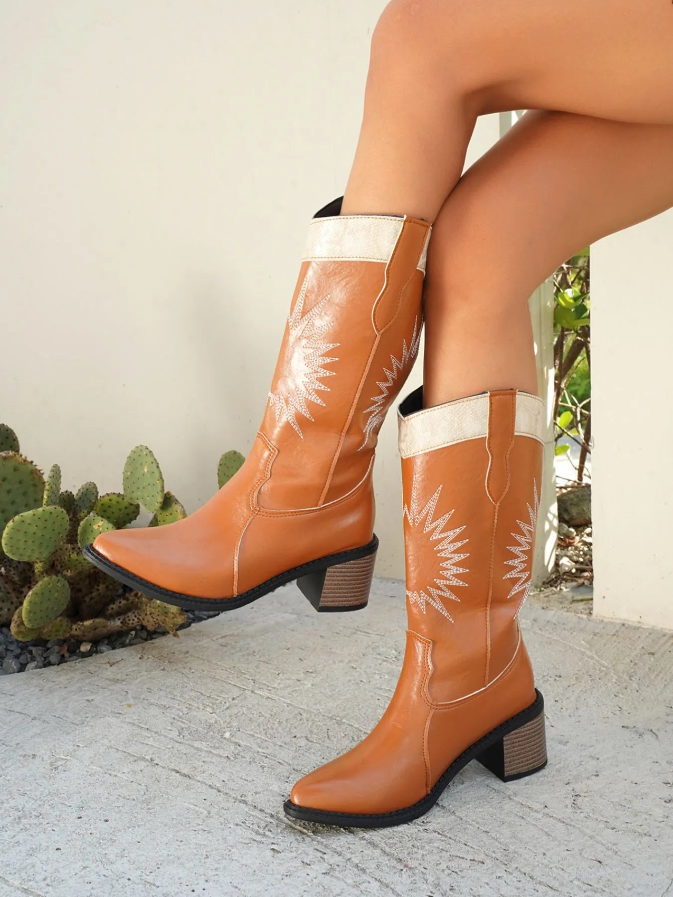 Point Toe Block Heels Boots - SuzRevera