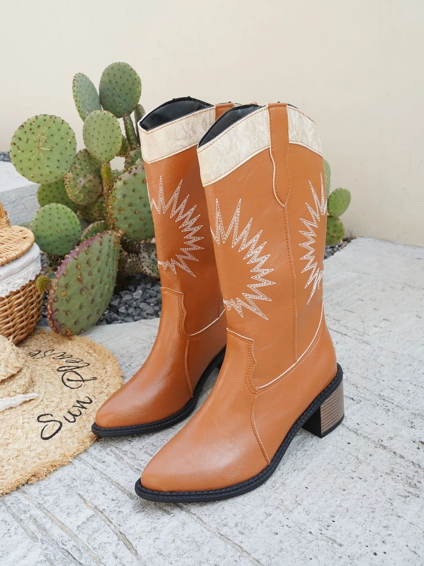 Point Toe Block Heels Boots - SuzRevera