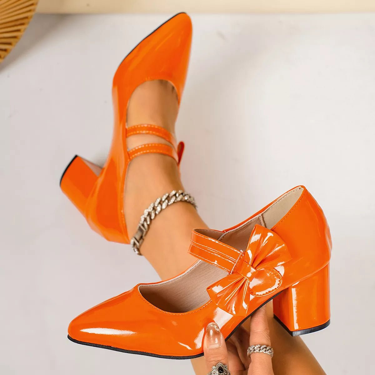 Point Toe Block Heels Pumps - SuzRevera