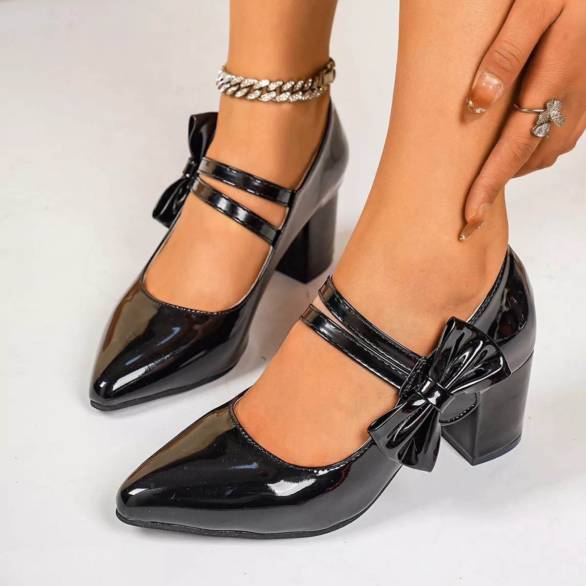 Point Toe Block Heels Pumps - SuzRevera