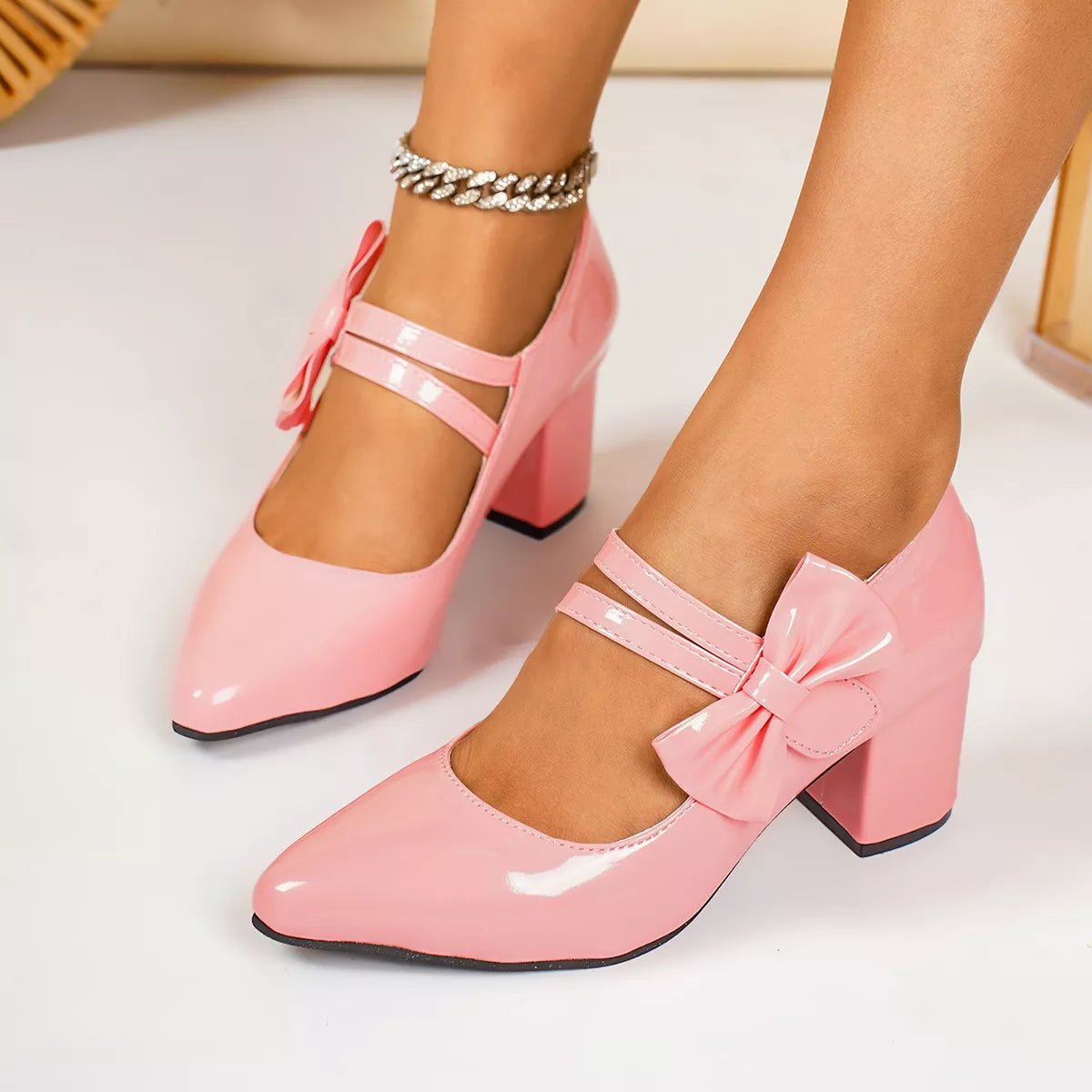 Point Toe Block Heels Pumps - SuzRevera