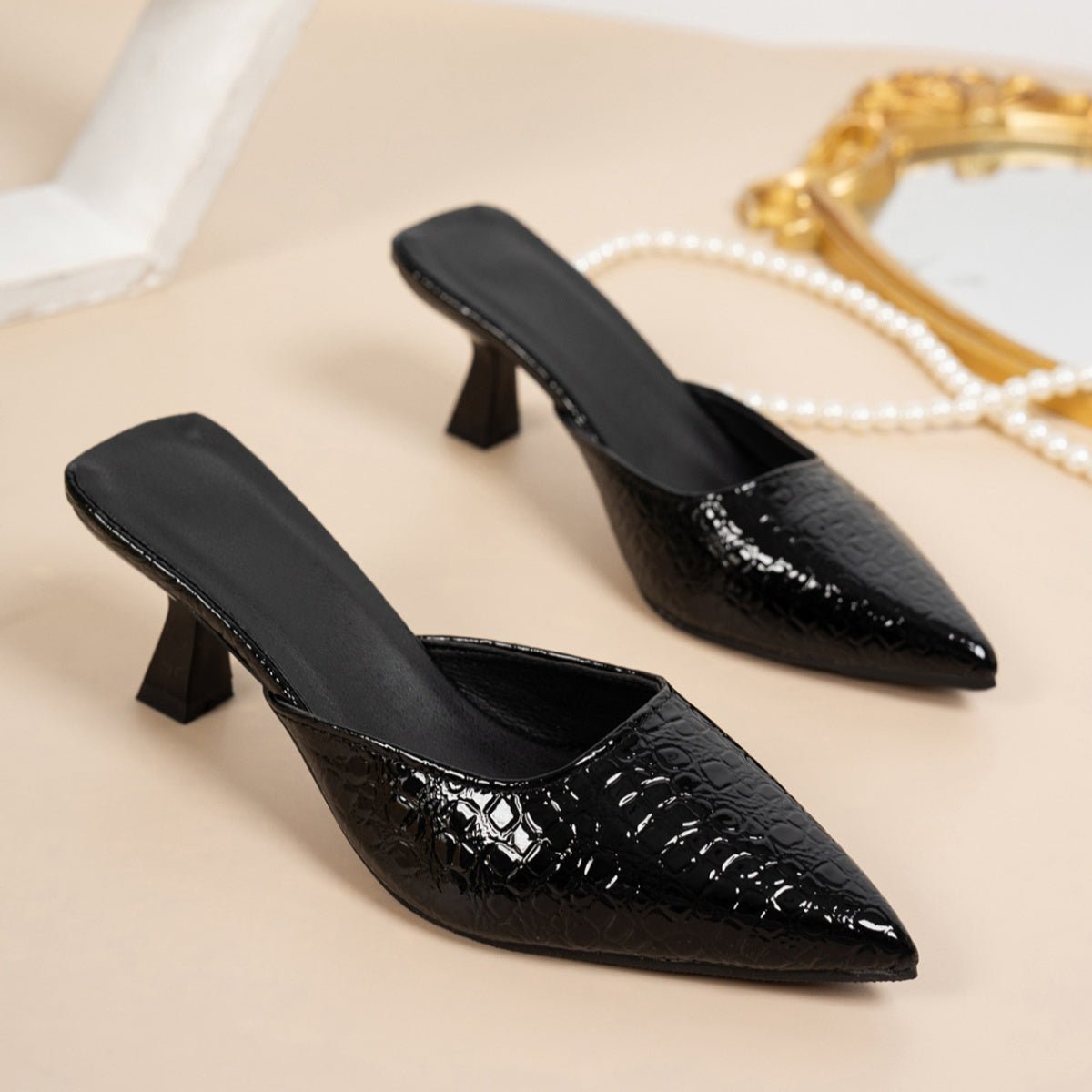 Point Toe Flare Heels Sandals - SuzRevera