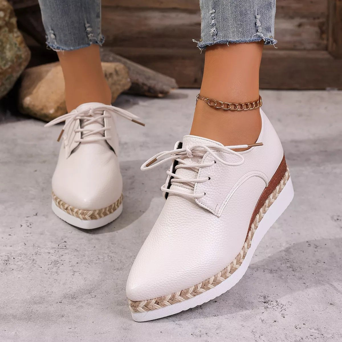 Point Toe Lace Up Sneakers - SuzRevera