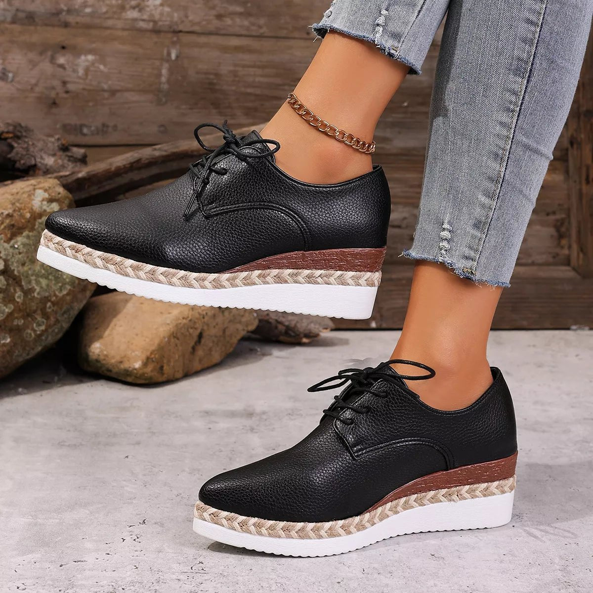 Point Toe Lace Up Sneakers - SuzRevera