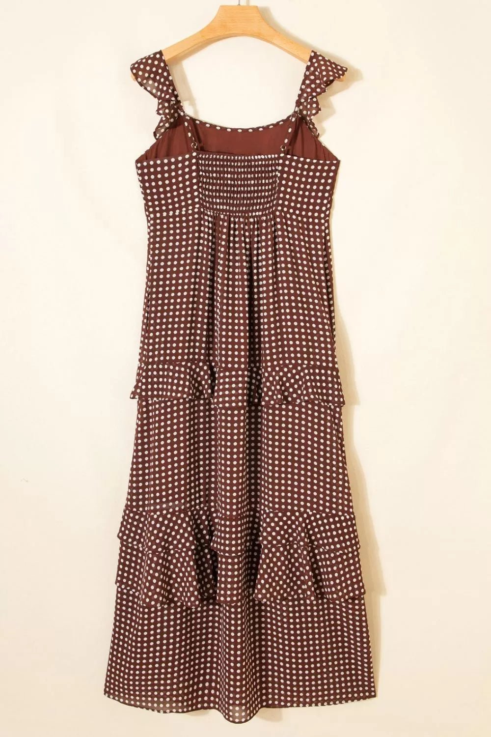 Polka Dot Print Backless Ruffled Tiered Maxi Dress - SuzRevera