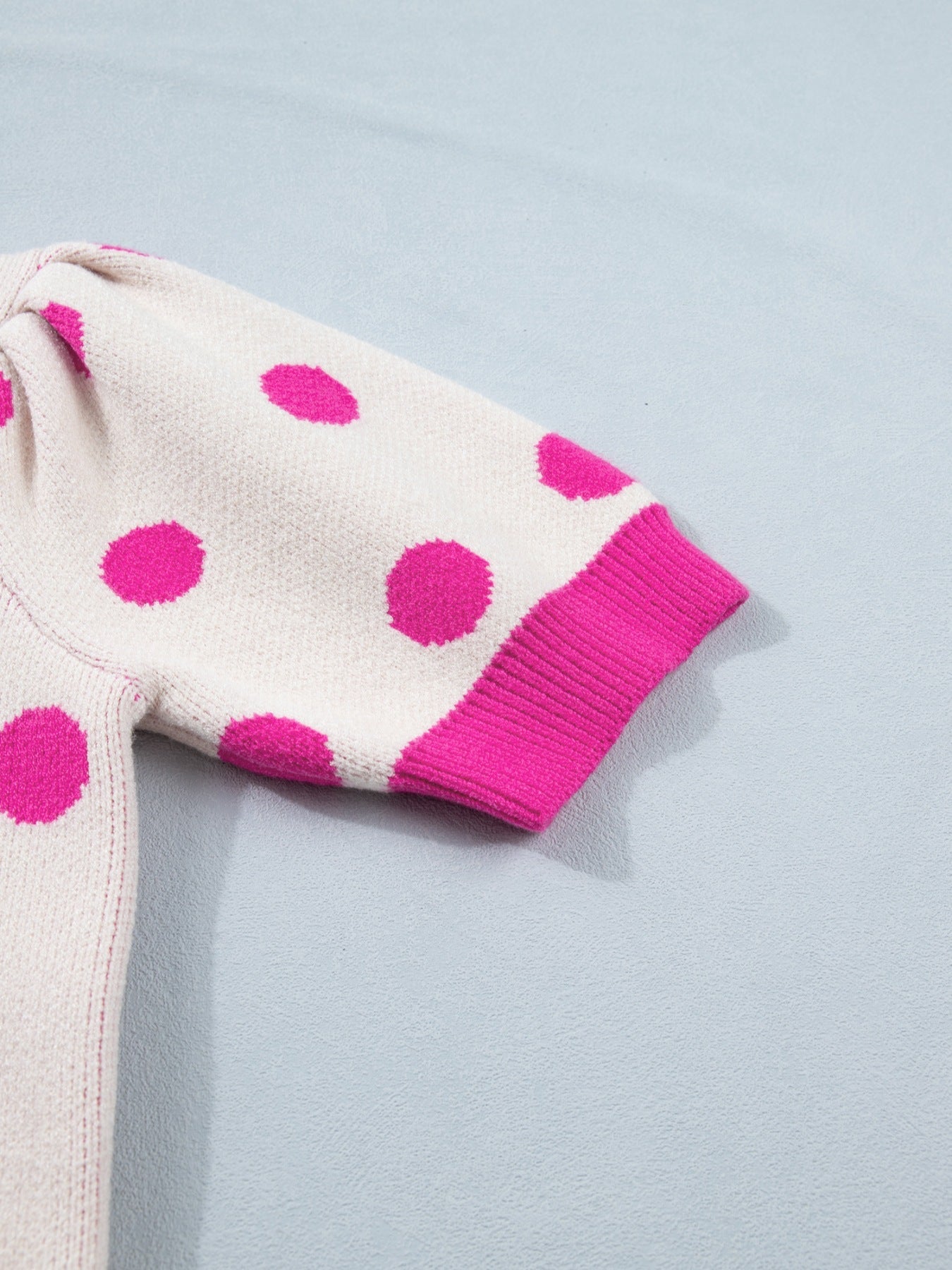 Polka Dot Puff Short Sleeve Sweater Top - SuzRevera