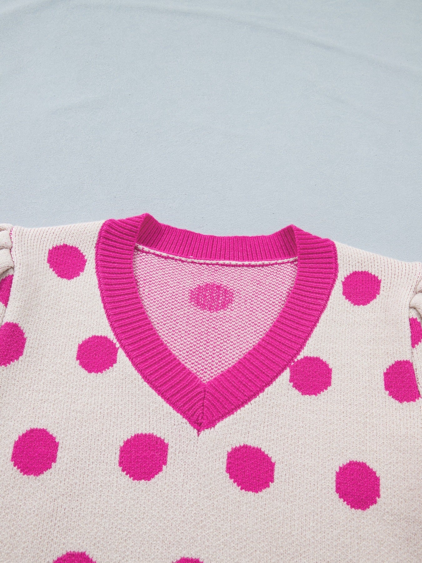 Polka Dot Puff Short Sleeve Sweater Top - SuzRevera