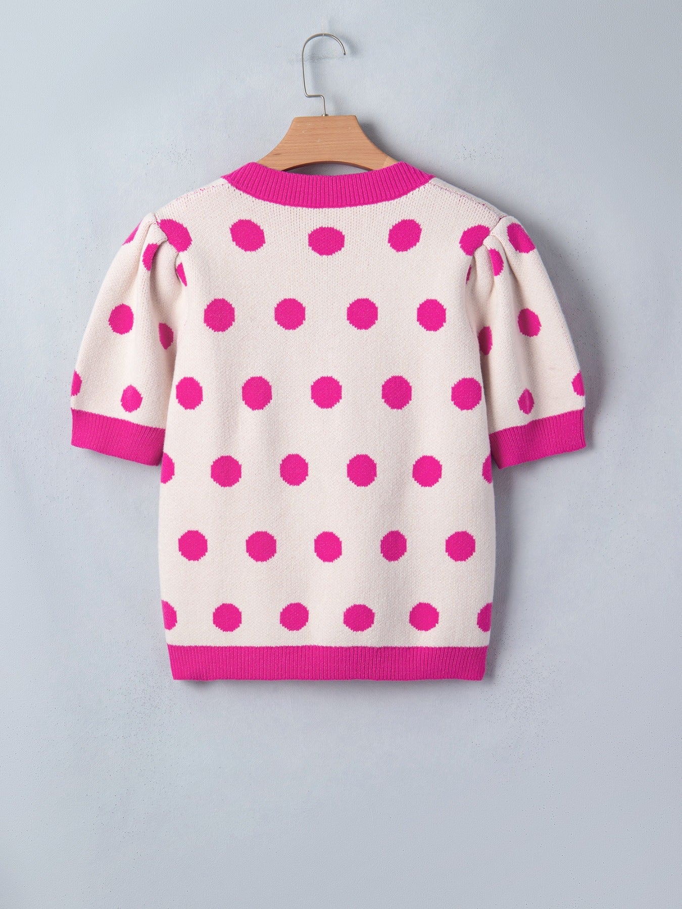 Polka Dot Puff Short Sleeve Sweater Top - SuzRevera