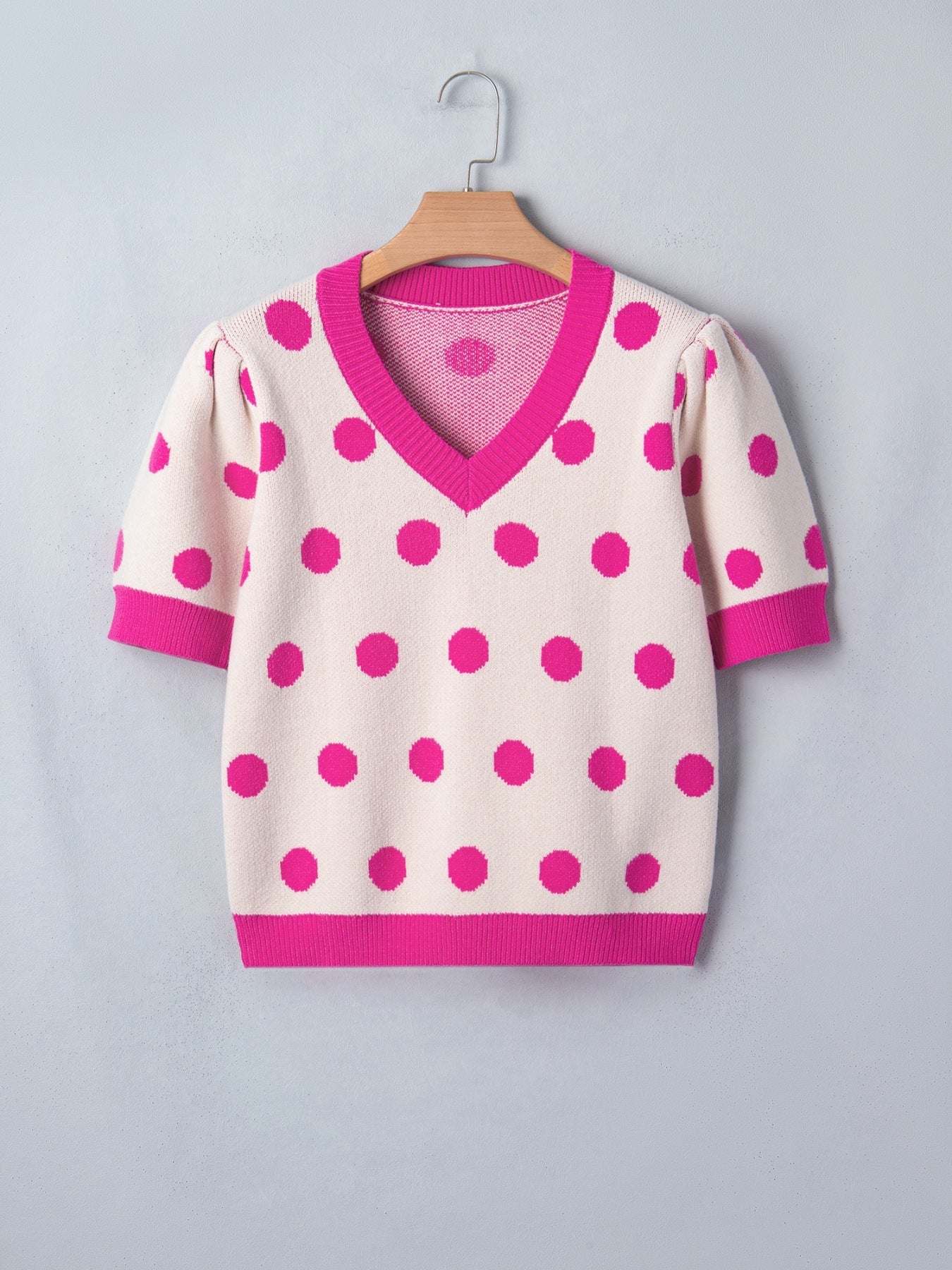 Polka Dot Puff Short Sleeve Sweater Top - SuzRevera