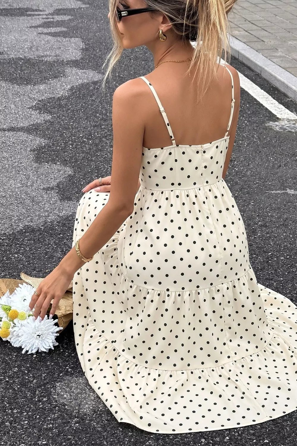 Polka Dot Tie-Front Cutout Maxi Dress - SuzRevera