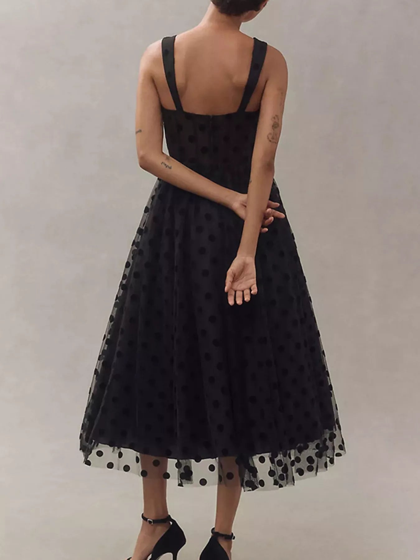 Polka Dot Tulle Sleeveless Midi Dress - SuzRevera