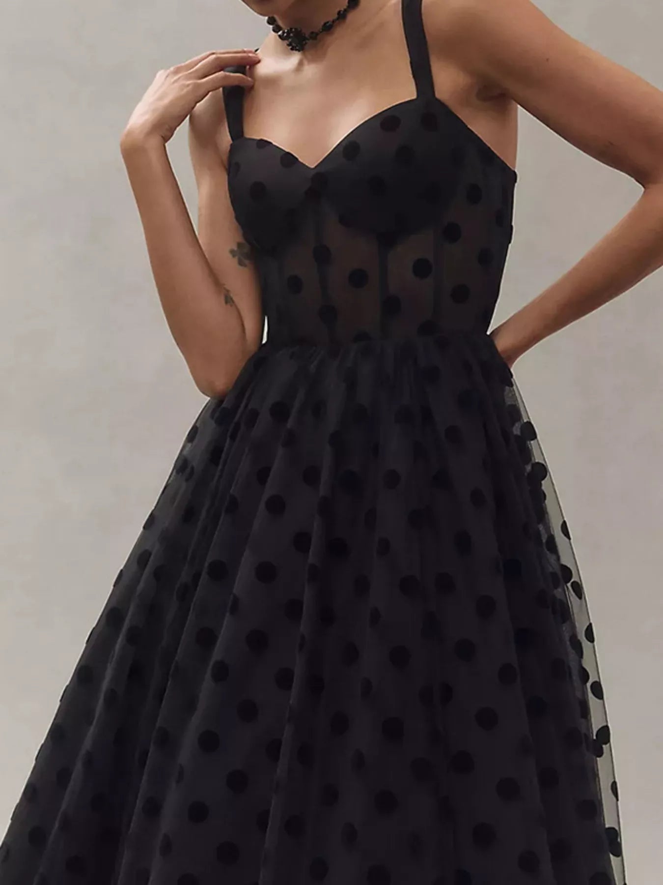 Polka Dot Tulle Sleeveless Midi Dress - SuzRevera