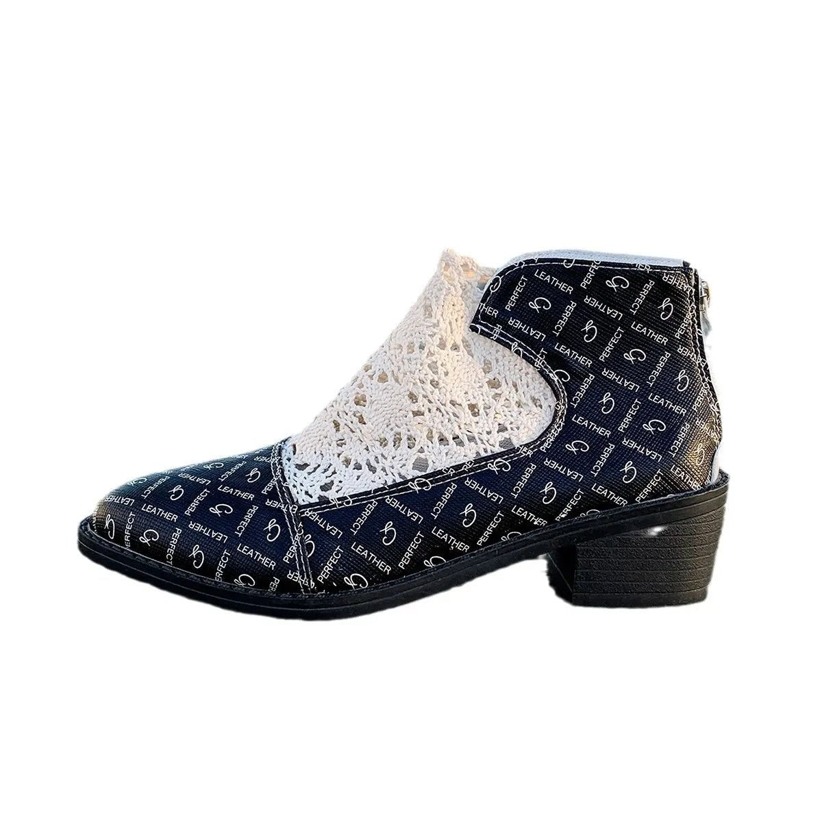 Printed Point Toe Block Heels Boots - SuzRevera