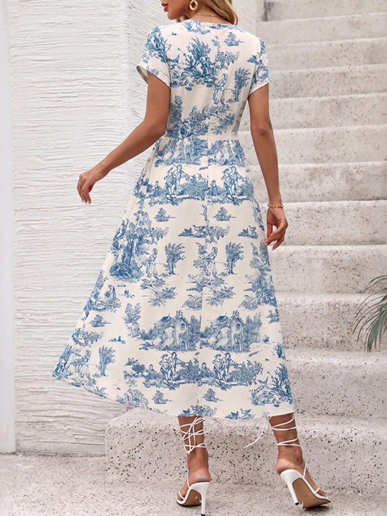 Printed Short Sleeve Midi Dress - SuzRevera