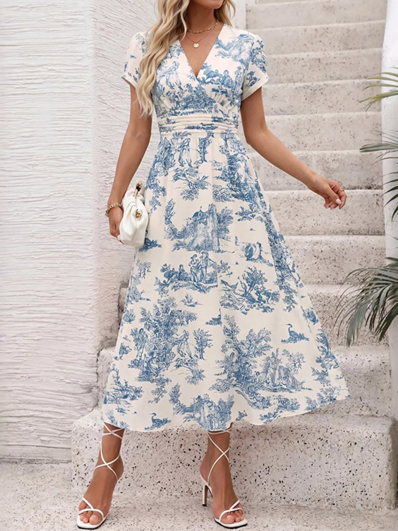 Printed Short Sleeve Midi Dress - SuzRevera