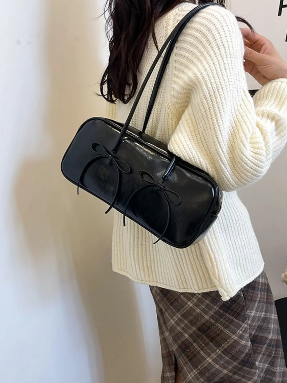 PU Leather Bow Trim Shoulder Bag - SuzRevera