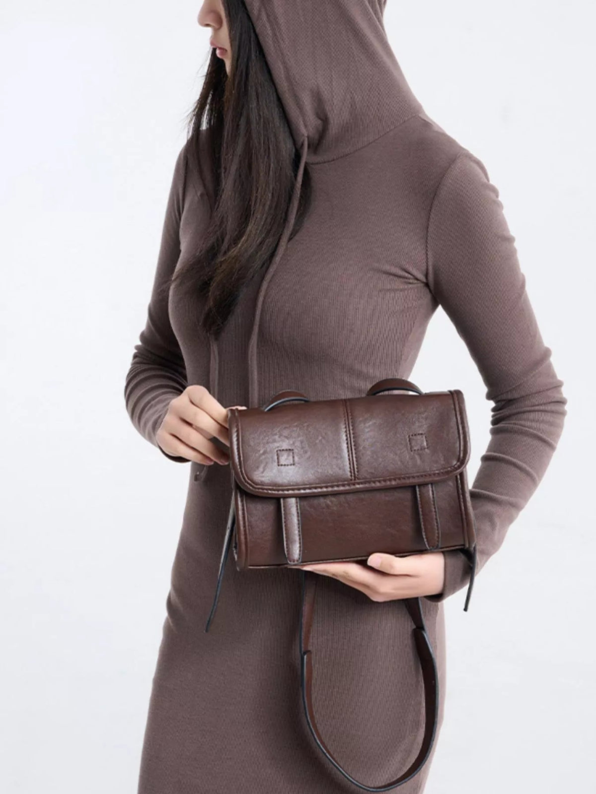 PU Leather Messenger Crossbody Bag with Flap Closure - SuzRevera