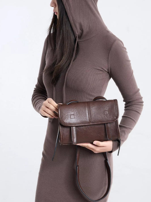 PU Leather Messenger Crossbody Bag with Flap Closure - SuzRevera