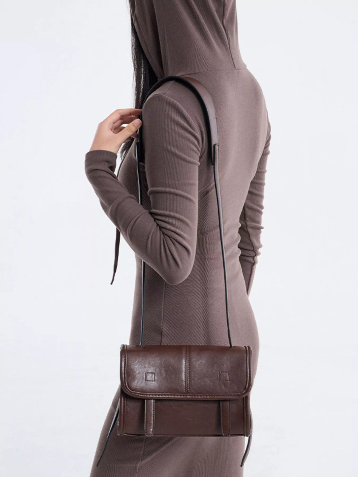 PU Leather Messenger Crossbody Bag with Flap Closure - SuzRevera