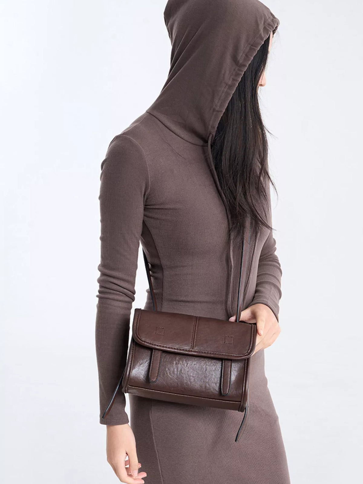 PU Leather Messenger Crossbody Bag with Flap Closure - SuzRevera