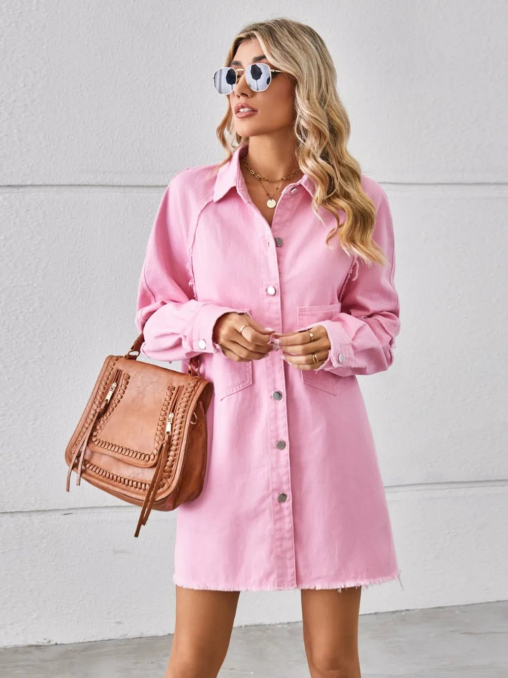 Raw Hem Button Up Denim Dress - SuzRevera