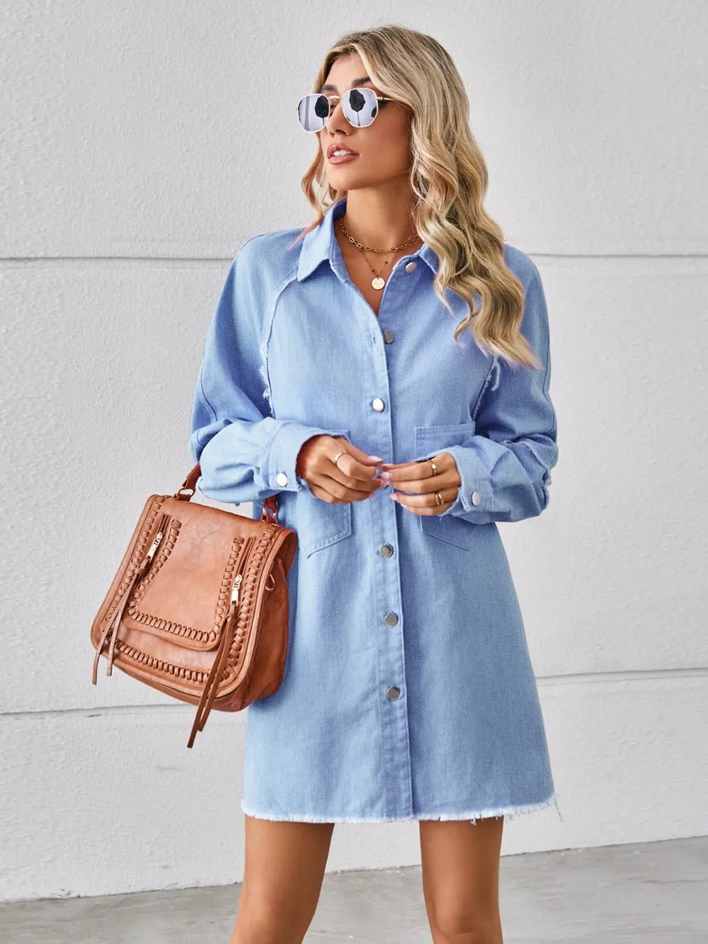 Raw Hem Button Up Denim Dress - SuzRevera