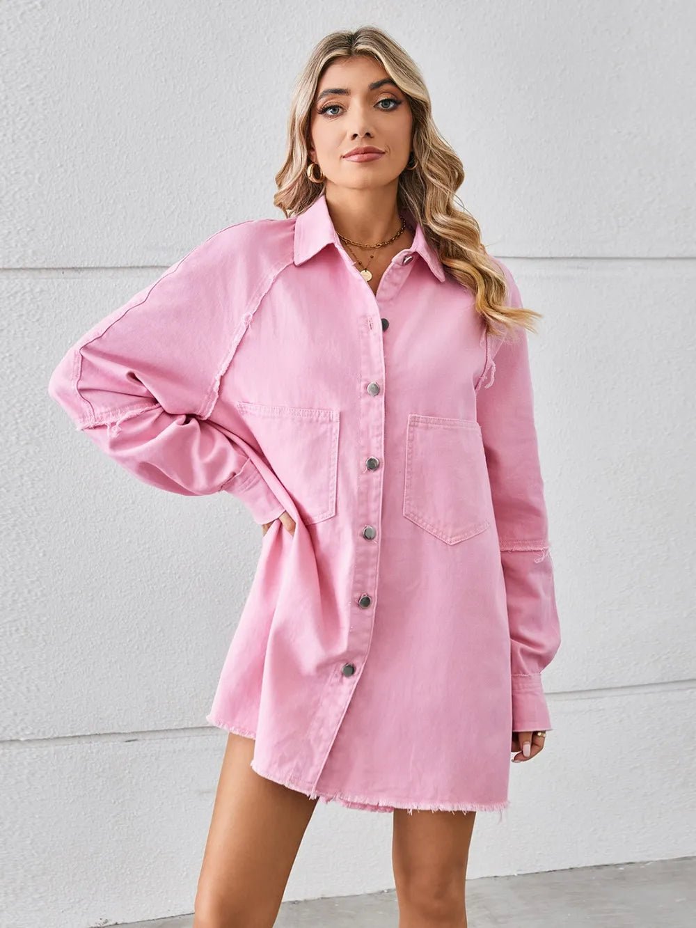 Raw Hem Button Up Denim Dress - SuzRevera
