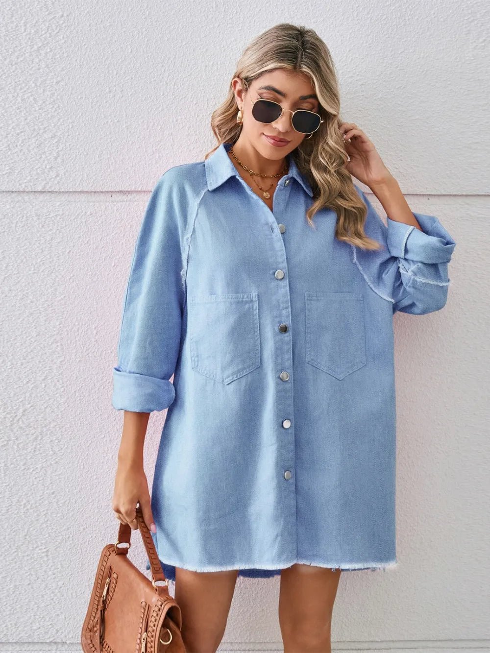 Raw Hem Button Up Denim Dress - SuzRevera
