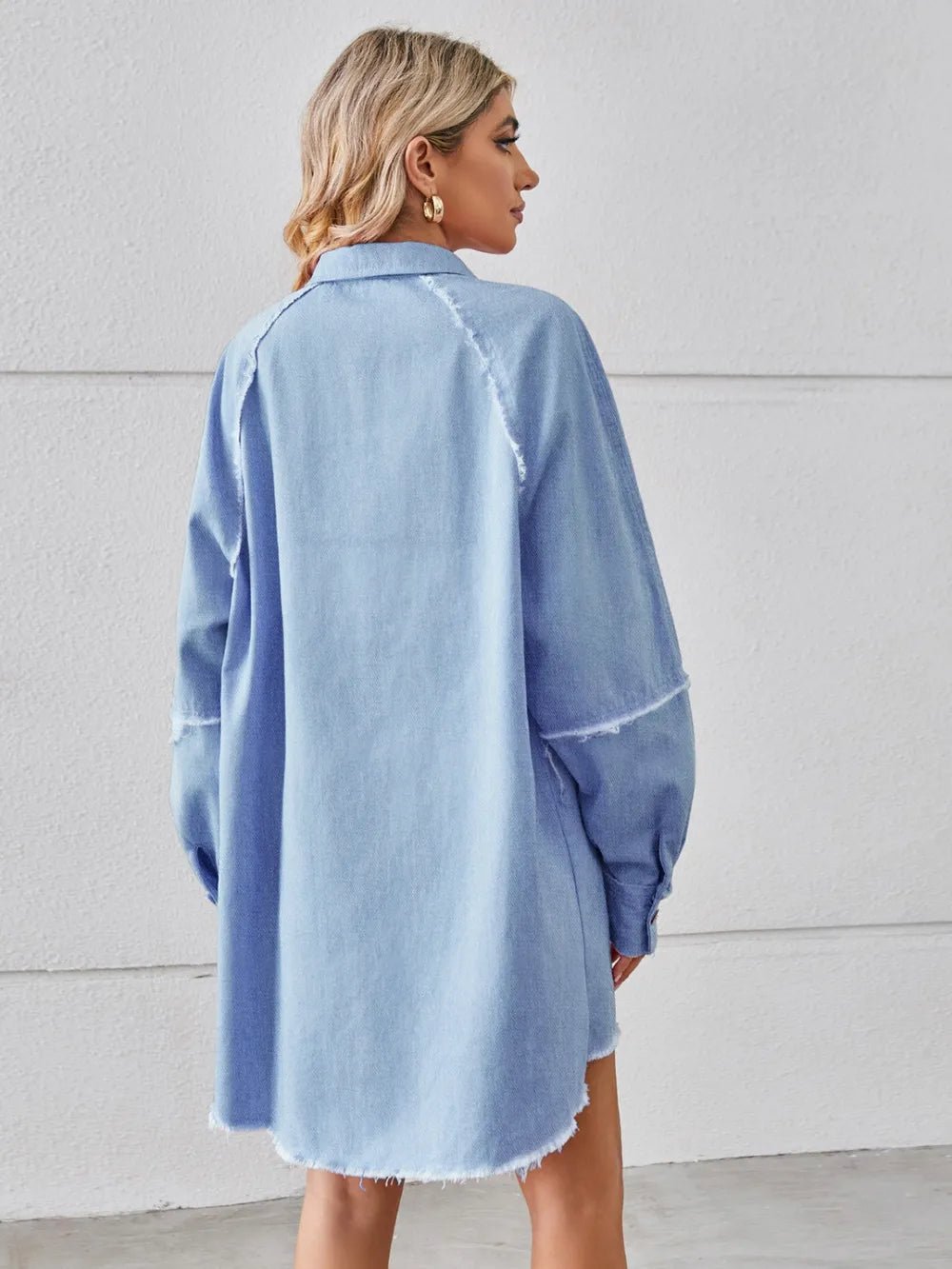 Raw Hem Button Up Denim Dress - SuzRevera