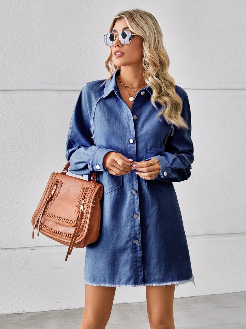 Raw Hem Button Up Denim Dress - SuzRevera