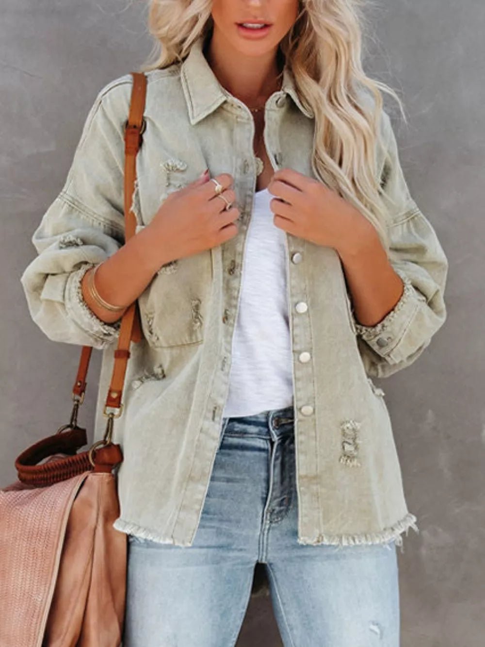 Raw Hem Button Up Denim Shacket - SuzRevera