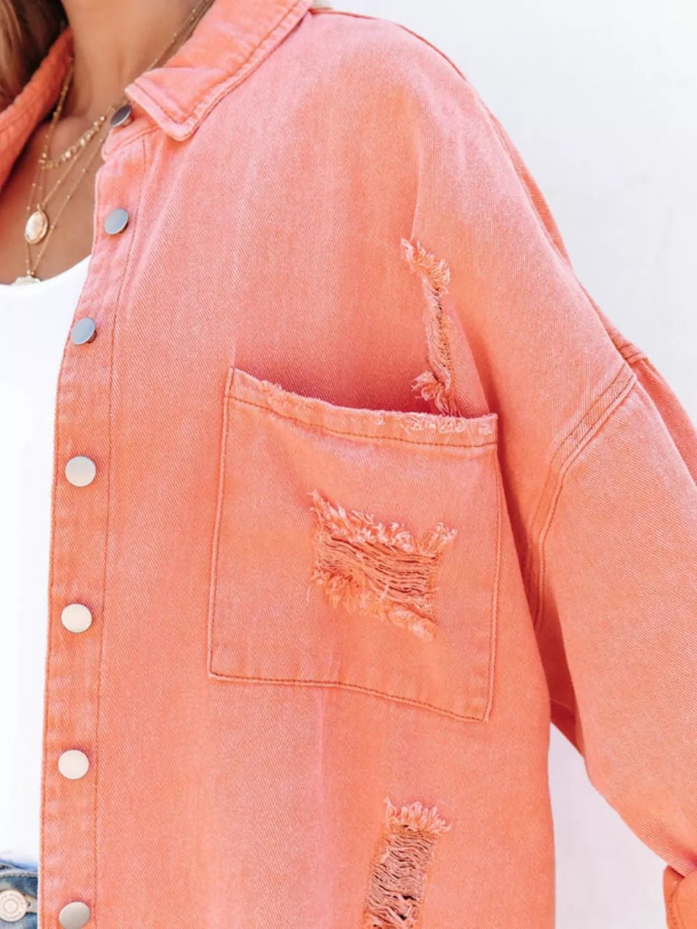 Raw Hem Button Up Denim Shacket - SuzRevera
