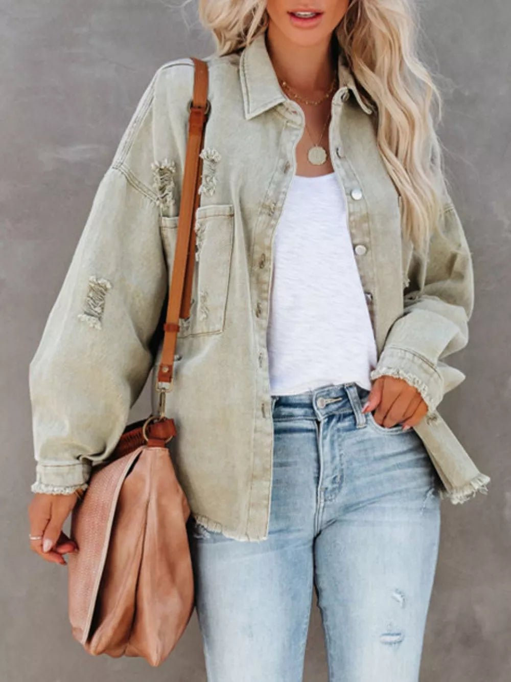 Raw Hem Button Up Denim Shacket - SuzRevera