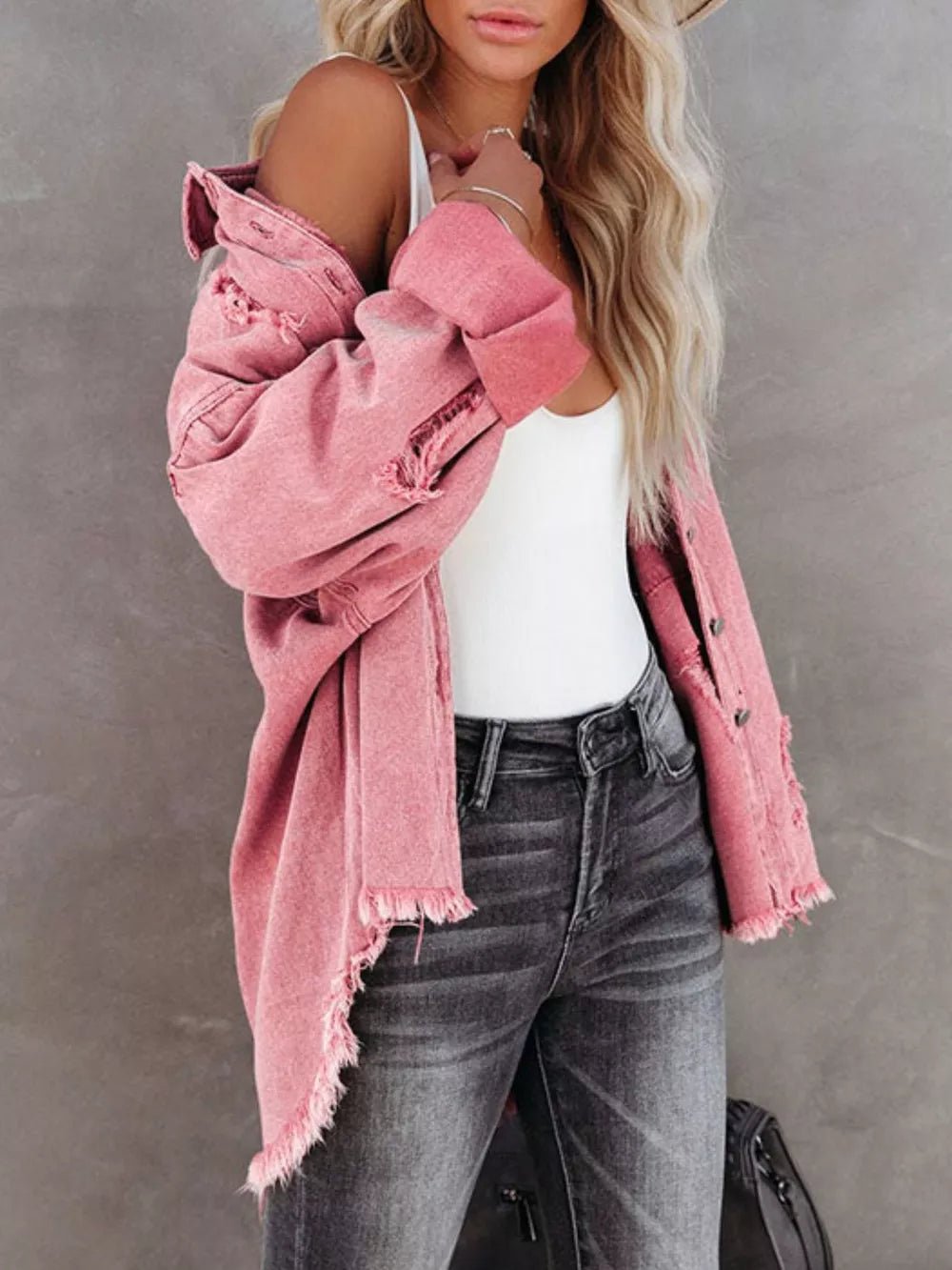 Raw Hem Button Up Denim Shacket - SuzRevera